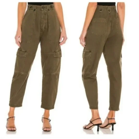 Agolde Mari Oversized Twill Utility Cargo Pants Caramel Brown Carpenter - Picture 3 of 7